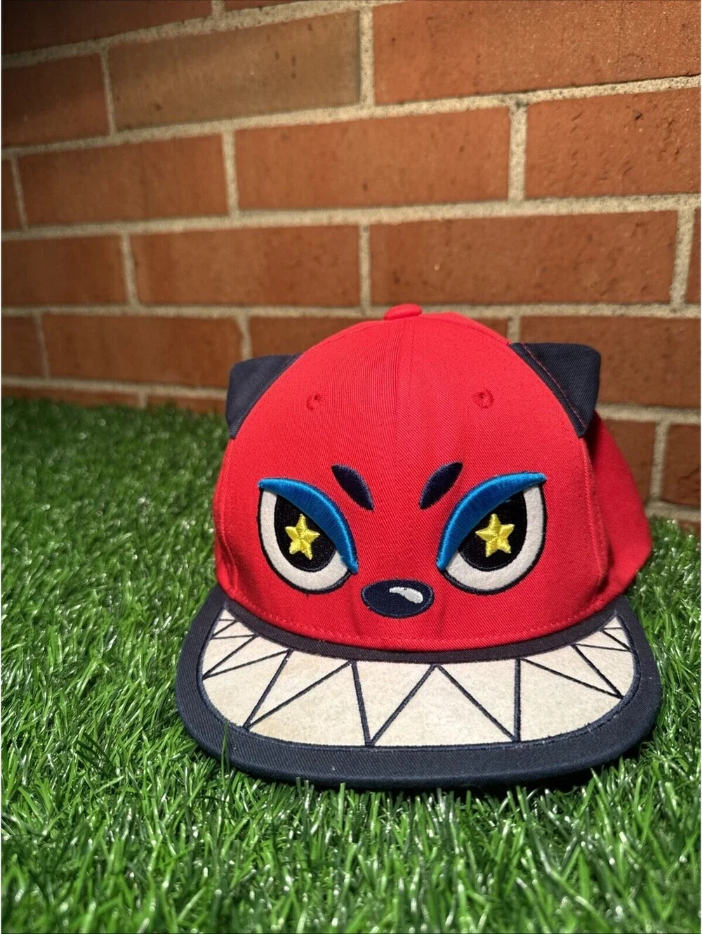 Cartoon Monster Face  Hat with Ear Accents SnapBack Youth Size